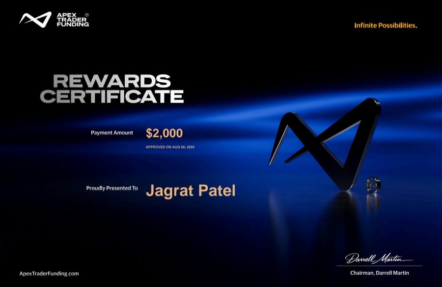 Apex Trader Funding rewards certificate, $2,000 payout