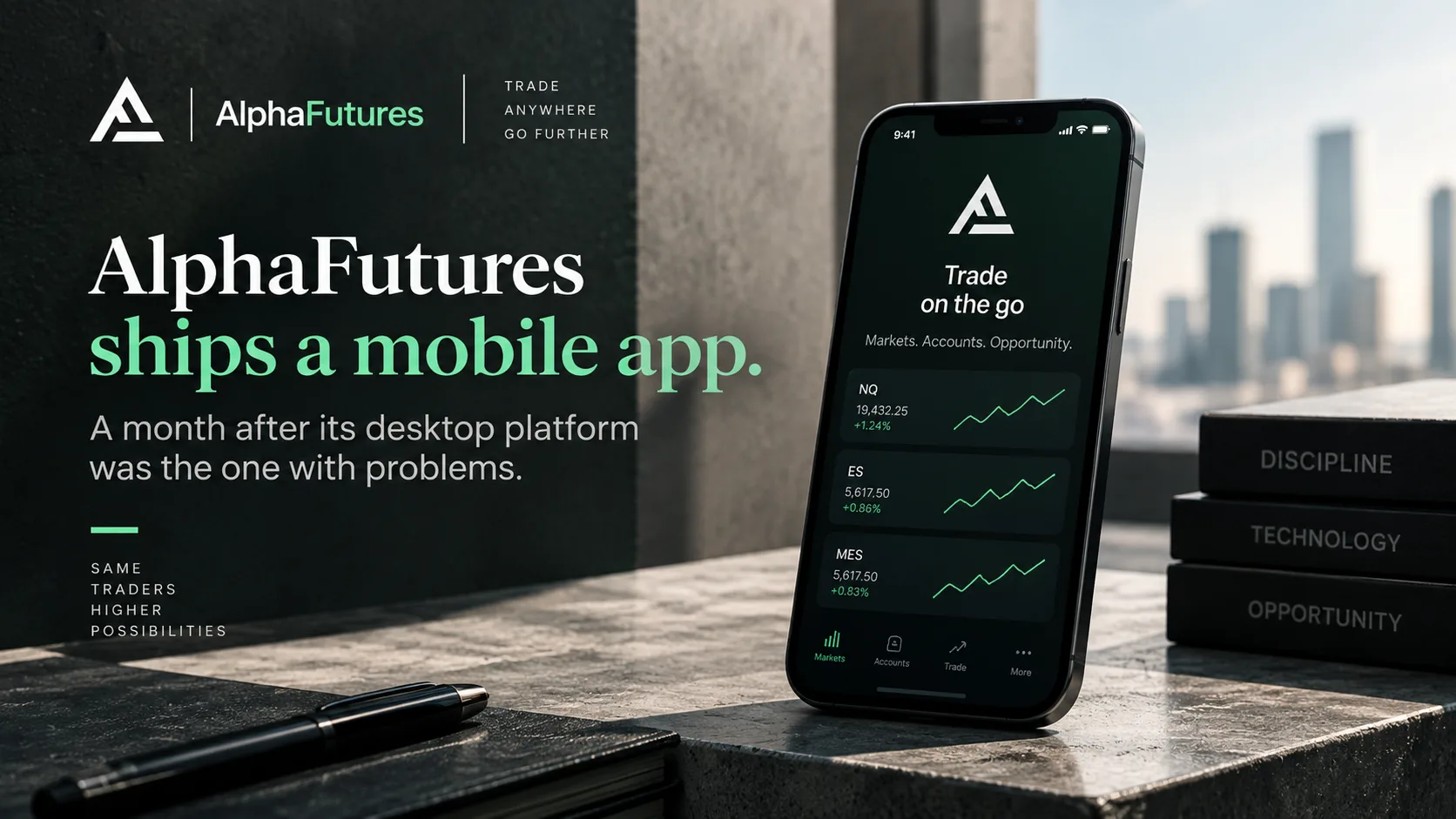 Illustration representing a mobile trading app interface for futures markets.