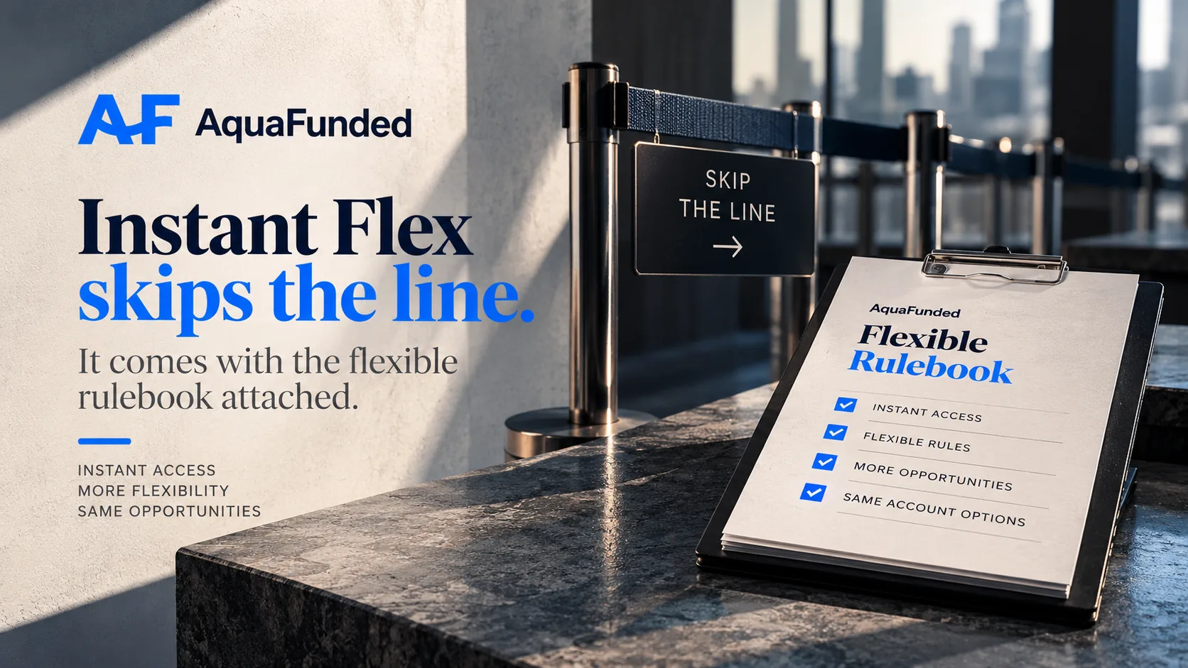 Illustration representing an instant funding account with flexible trading rules.