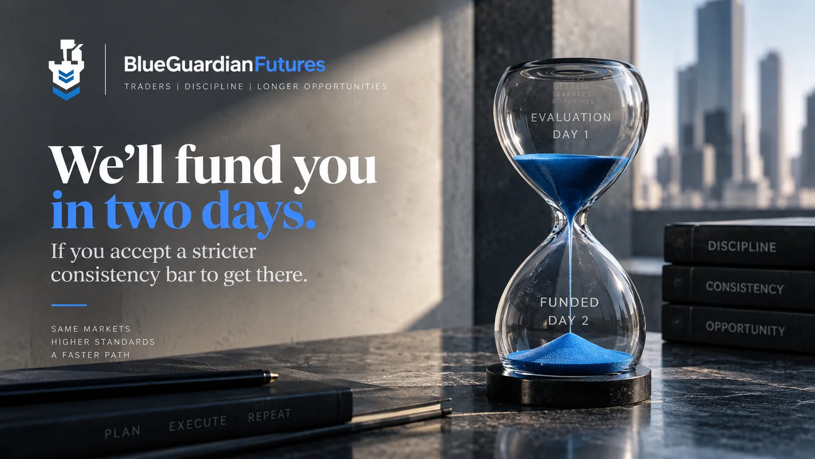 Illustration representing a fast-track futures funding account with daily payouts.