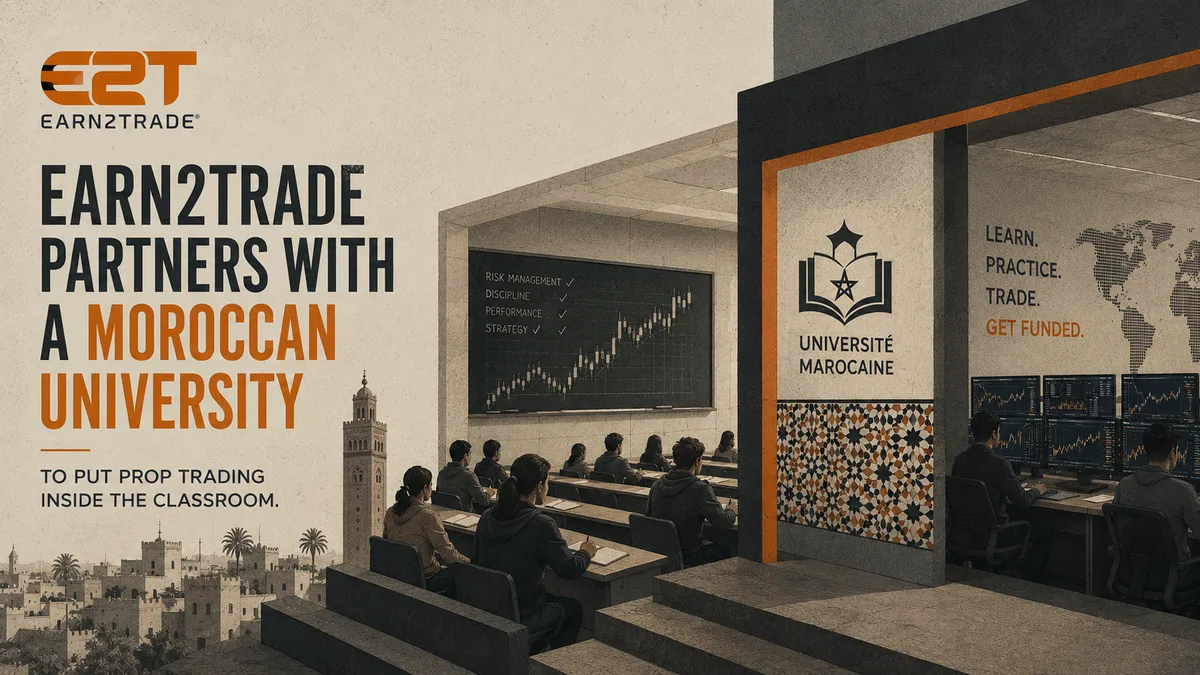 Illustration representing Earn2Trade's prop trading education partnership with a Moroccan university.
