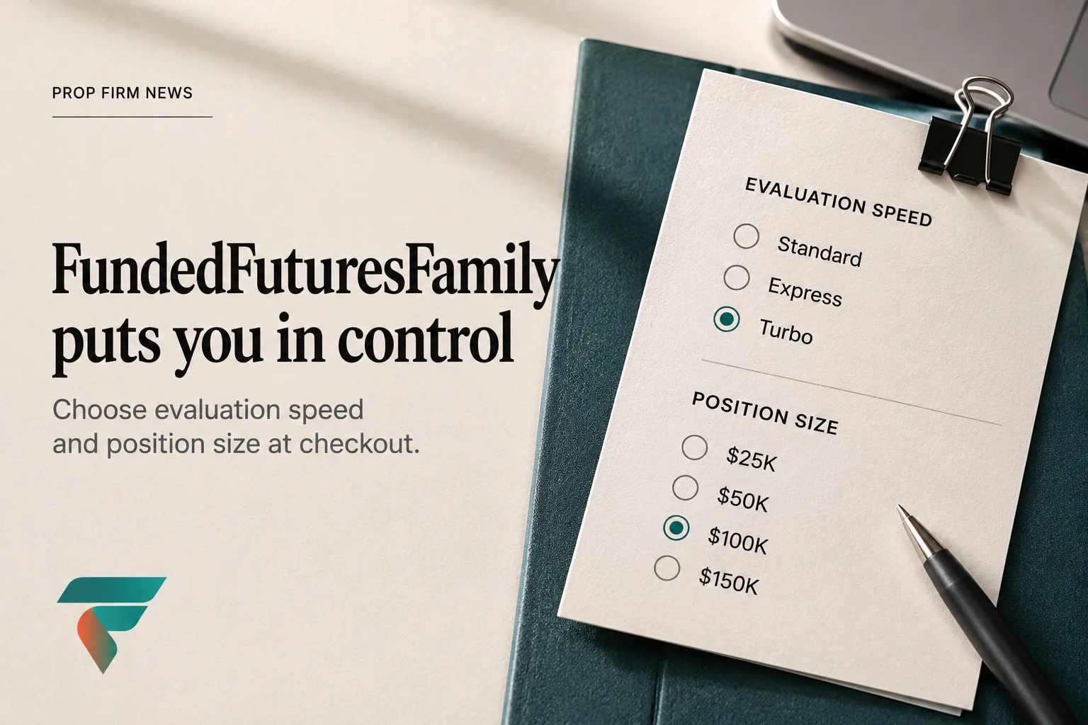 Illustration representing a prop firm offering customizable evaluation options.