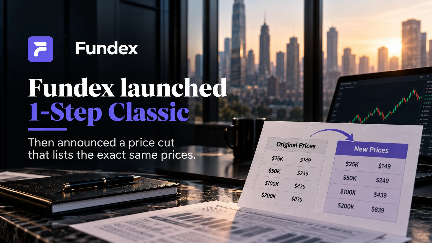 Illustration representing a single-phase trading evaluation with a price tag in question.