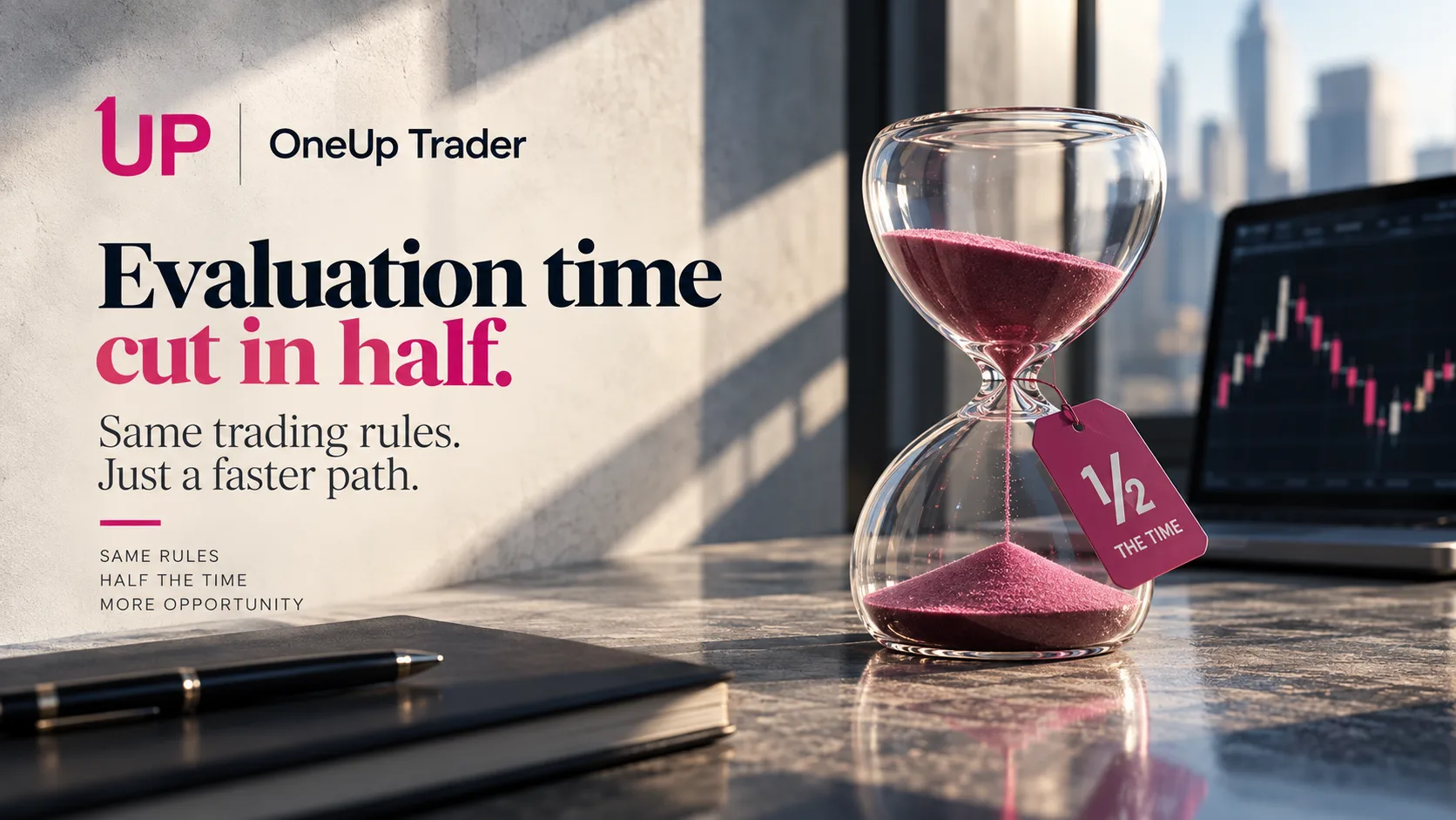 Illustration representing a shortened trading evaluation timeline.