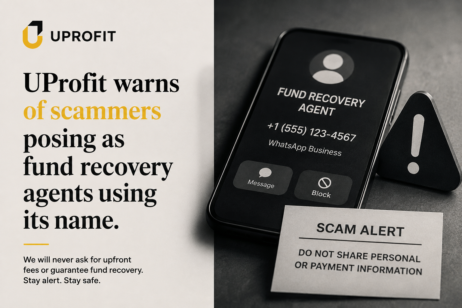 Illustration representing a fraud warning about fake fund recovery agents.